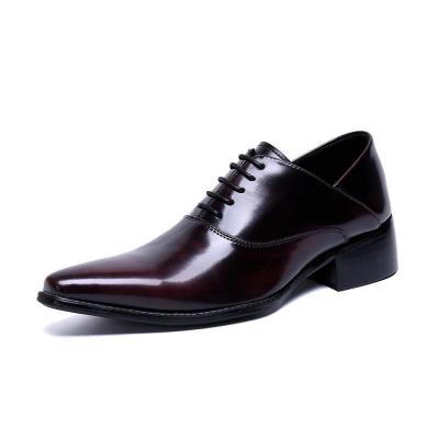 China Fashion Trend Mens Genuine Leather Pointed Toe Lace Up Business Style Solid Color Oxfords For Men Block Heel for sale