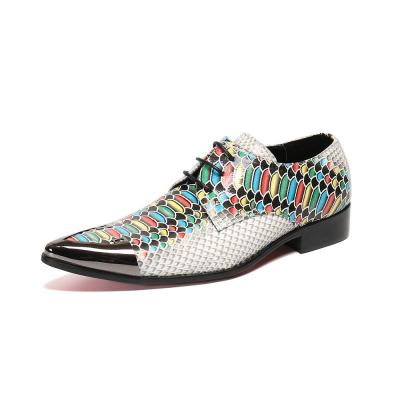 China Fashion Trend Colored Snakeskin Copy Toe Mens Oxford Shoes Headed Lace Up Genuine Leather For Casual for sale