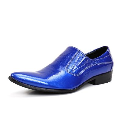 China Fashion Trend Solid Color Genuine Leather Headed Toe Dual Elastic Band Loafers For Men's Block Heel for sale