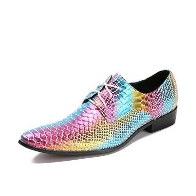 China Fashion Trend Men's Snakeskin Printing Colorful Flat Top Genuine Leather Oxfords Bottoms For Men For Casual for sale