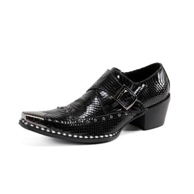 China Fashion Trend Daily Wear Black Leather Men's Mid Heel Rivet Tip Metal Oxford Shoes With Monk Strap for sale