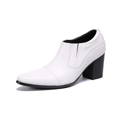 China Waterproof White Genuine Leather Headed Toe Slip On Style High Heel Mens Ankle Boots For Men for sale