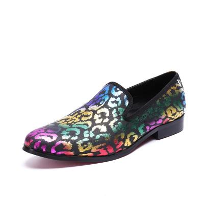 China Fashion Trend Genuine Leather Graffiti Print Breathable Flat Top Colorful Casual Slip On Loafer Shoes For Men for sale