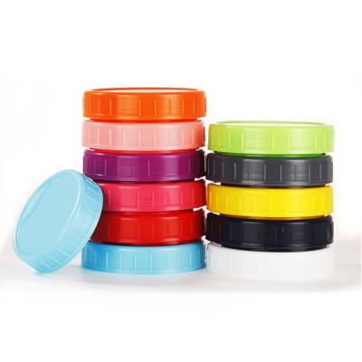 China Non Spill 70 Mm Plastic Screw Cap Colored Mason Jar Lids Fits Wide Plastic Mouth for sale