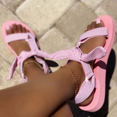 China 2021 Fashion Trend Sale Sandals Ladies Summer Casual Shoes Summer Plaid Girls Beach Wear Flat Slippers Designer Sandals for Women and Ladies for sale