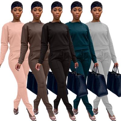 China Anti-pilling Spring Fashion Office Long Sleeve T-shirt Plus Size Outfits Ladies Winter Women Pants Two Piece Set for sale