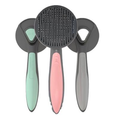 China Stocked PAKEWAY T9 Self Molding Slicker Pet Groom Brush Comb Dog Cat Comb Brush with Self Clean Button with Pearl Masaging on Tips for sale