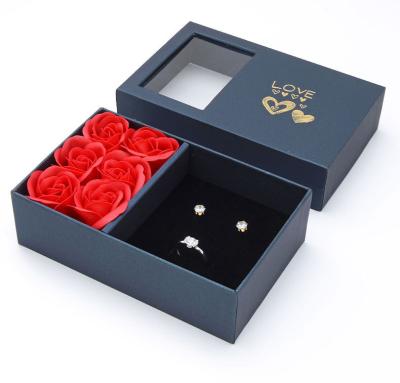 China Rose Box Leather Strap Luxury Drawer Gift Envelope Jewelry Package Fenestration Cardboard Flower Ring Bracelet Jewelry Box Pendant Organizer for sale