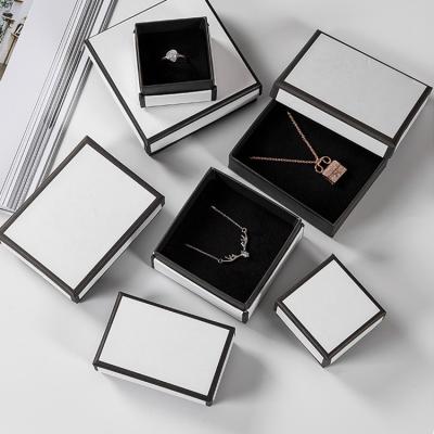 China Newest Logo Black White Ring Earrings Package Paper Box Jewelry Necklace Bracelet High Quality Pendant Fashion Custom Made Gift for sale