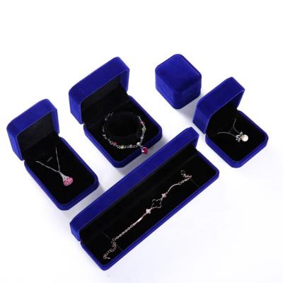 China Jewelry Gifts Packaging Factory Price Velvet Black Blue Pink Jewelry Box With Logo For Ring Earring Necklace Bracelet Bangle Gift Packaging for sale