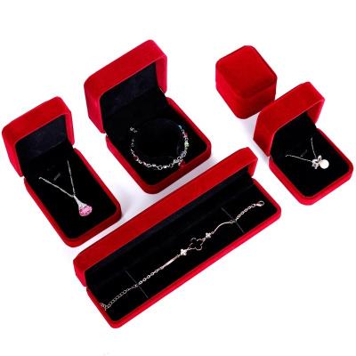 China Red Luxury Jewelry Packaging Gift Box Jewelry Box Ring Earring Velvet Box Eco-friendly Necklace Ring Bracelet Packaging Gift Display Box With Logo for sale