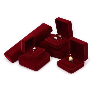 China Red Velvet Jewelry Packaging Display Box Wedding Jewelry Double Ring Box Necklace Bracelet Bangle Pendant Box Move for sale