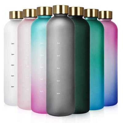 China 2022 New Sustainable 1 Liter BPA FREE Tritan Drink Water Bottle With Gold Cover Lids True Gradient Sandy Water Bottle for sale