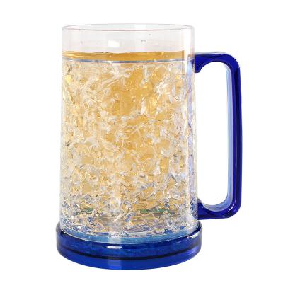 China 16oz BPA FREE Wall Freezer Viable Plastic Cups Double Gel Frosty Freezer Beer Mug for sale