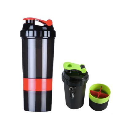 China Custom Logo Viable BPA Free 500ml Three Layers Sports Plastic Water Bottle Bottle Shaker Protein Fitness Gym With Tick Marker for sale