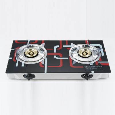 China RD-GD195 2 Burner Commercial Tempered Glass Tops With Copper Burner Gas Cooker, Gas Stove for sale