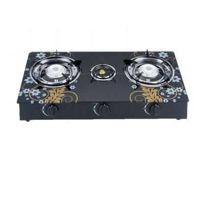 China 2019 New African Model Household 2 Burner Gas Stove And Center Fire With Tempered Glass Style for sale