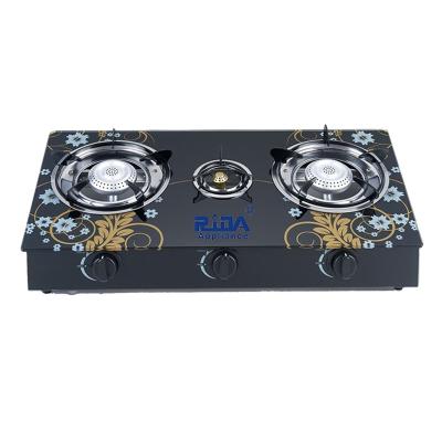 China 2019 new portable african model 2 burner gas stove and center fire with tempered glass style, cooktop for sale