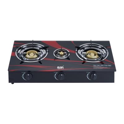 China Hotel Kitchen Appliances Tempered Glass Top Gas Cooker Home Indoor 3 Burner For Sale for sale