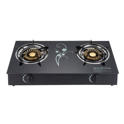 China 7mm Thickness Cast Iron Glass 2 Burner Table Top Cooktops Commercial Tempered Gas Cooker Stove for sale