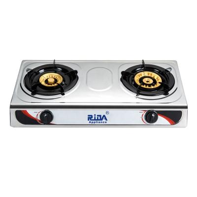 China Portable manual turn up easy to clean stainless steel 2 burner gas cooker gas cooktop for sale