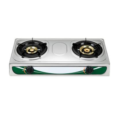 China 2020 New Model 2 Double Two Burner OEM Commercial Stainless Steel Table Brass Gas Stove for sale