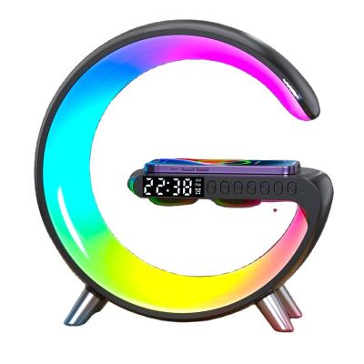 China High Quality Fast Charging Phone Stand 4 In One Atmosphere Lamp 15W Wireless Charger Alarm Clock for sale