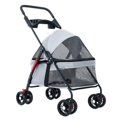 China W02-C Custom Small Gray Animals Pet Stroller Folding Comfortable And Safe Dog Pet Strollers And Trolley for sale