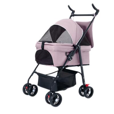 China W01N Large Capacity Luxury 4 Wheels Breathable One-hand Easy Fold Pink Dog Stroller for sale