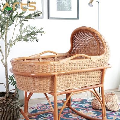 China eco-friendly luxury handmade rattan baby rocking cribs for sale for sale