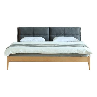 China Solid Wood Bed (Size) Platform Style Bed Frame Bedroom Furniture Headboard Nordic Modern Wood Adjustable Cloth Canvas for sale