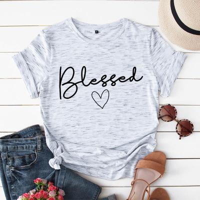 China Anti Wrinkle Most Fashion Blessed T Shirt For Women Heart Shaped T Shirt for sale