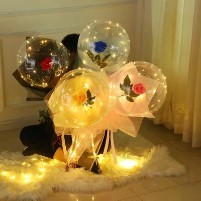 China NEW LED Commercial Luminous Clear Rose Lights Reusable Balloons Bobo Balloon Bouquet Lights for Valentines Day Mother's Day Gift for sale