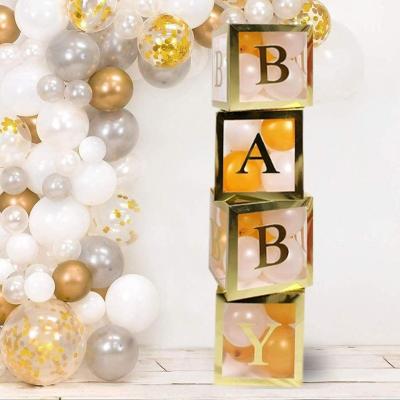 China New Style Baby Shower Box Transparent Balloon Box DecorationWhite Cube Box With Letter A-Z For Baby Shower Decoration for sale