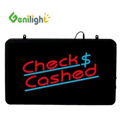 China Genilight 22*13inch Super Brightness LED Check Cashed Letter Neon Open Sign for Indoor for sale