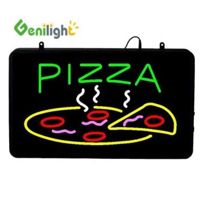 China ABS-offene Form Rechteck Custom Pizza Wandlicht Acryl offenes Schild Neon Led mit hängendem Chian zu verkaufen