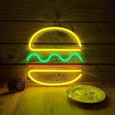 China Gepersonaliseerd hamburger neon lichtbord voor fastfood bar Bistro kantine opent in het raam Te koop