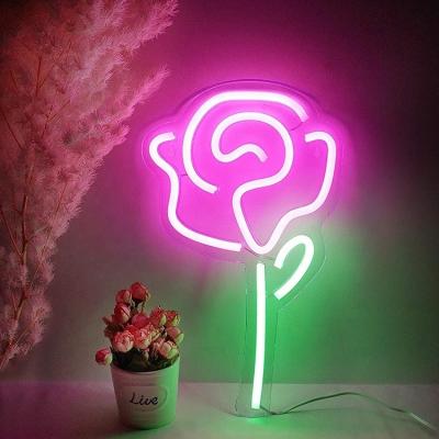 China 5V Voltage LED Flower Lights Rose Neon Sign for Bedroom Wall Decor Switch Party Decoration for sale