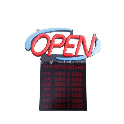 China Acrylic LED Neon Open Sign with Hours 12V Input Voltage Easy and Fashional Design 54x52cm for sale