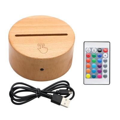 China Modern ABS Round 16 Colors 3D LED Night Light Lamp Wooden Wood Lighting Base For Acrylic for sale