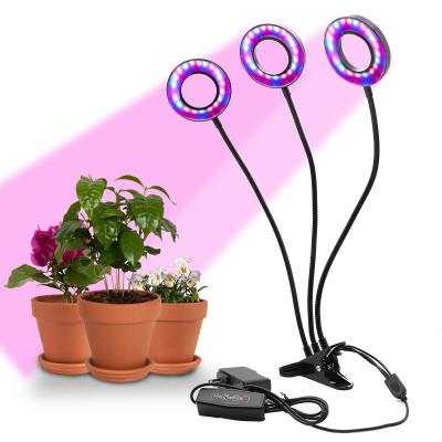 China FLOWER Full Spectrum 3 Circle Lamps 27W LED Grow Light Flexible Clip USB Desktop Plant LED Grow Light For Plant for sale