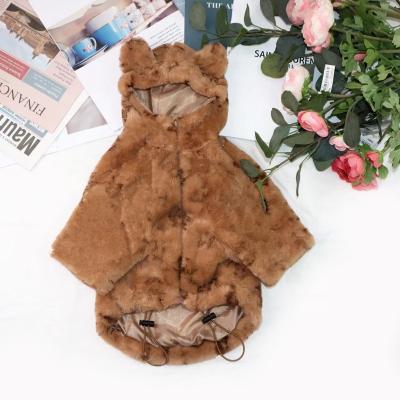 China Logo Design Fashion Luxury Pet Fur Brand Eco-friendly Design Clothes Winter Dog Stocked Warm Coat for sale