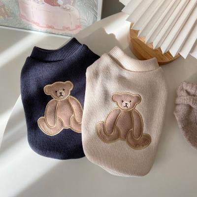 China Sustainable Luxury Retro Designer Multicolored Animal Bear Warm Hand Knit Pet Clothes Dog Sweater for sale