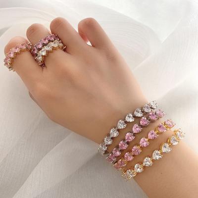 China Romantic Crown Rings Gold Plated Bracelets Heart Diamond Bracelets For Women Valentine's Day for sale