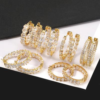 China Other 2022 wholesale huggie circle women earrings jewelry fashion 14K gold plated brass Zircon circle oversized earrings for women for sale