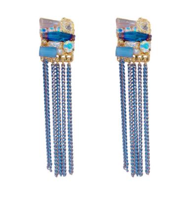 China Newspaper used cheap rhinestone earrings wholesale tassel earrings 2022 crystal tassel earrings for sale