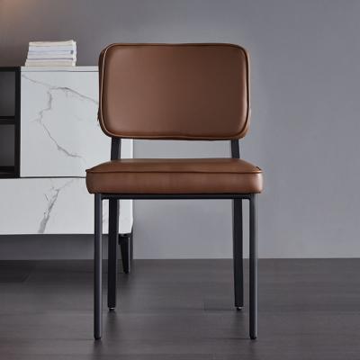 China Modern Brown Mid PU Leather Accent Back Chair with Metal Sled Base for Living Room Kitchen Room zu verkaufen