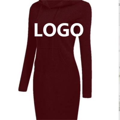 China Sustainable Hoodie Tracksuit Dresses For Fashion Solid Color With Pockets Casual Women Sweatshirt Clothing Women Dress for sale