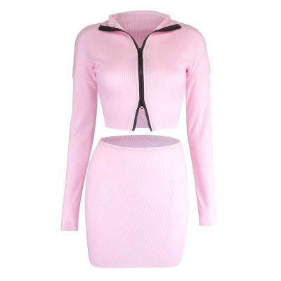 China Anti-wrinkle fashion clothes sleeve long two piece set skirt and top set knitted skirts sets women 2 piece outfits spring 2022 women clothing for sale