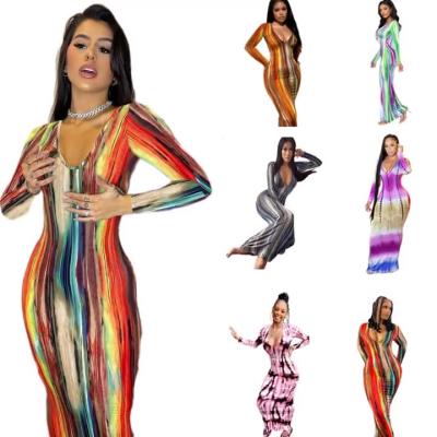 China 2022 Spring Dress Anti-wrinkle Red Tie Dyed Ladies Print Plus Size Bodycon Dress Elegant Bandage Women Long Sleeve Dresses for sale